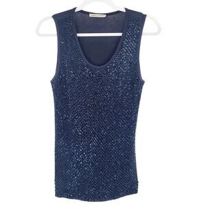 Ambre Babzoe Dark Blue Beaded Front Wool Blend Tank Top Women's Size 38 (US M)